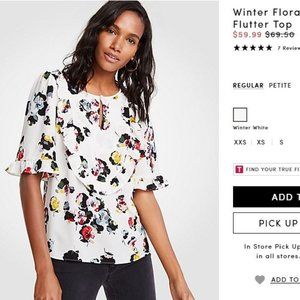 Ann Taylor Winter Floral Ruffle Bib Flutter Top S